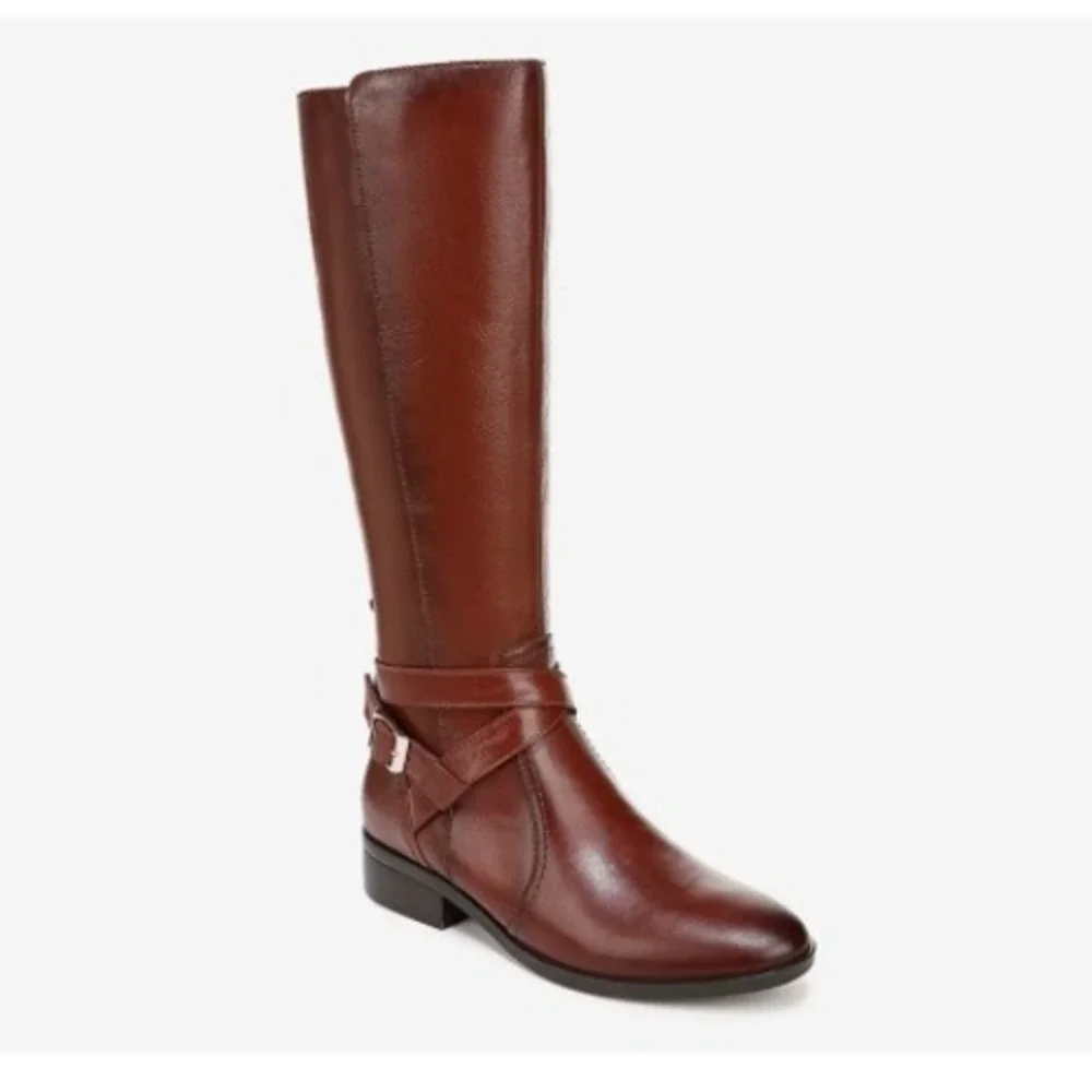 Naturalizer Rena Saddle Brown Leather Knee High Riding‎ Boots Womens 6.5 NEW
